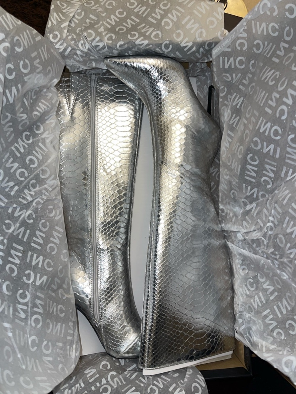 Silver Snake-Texture Over-the-Knee Stiletto Boot - Picture 2 of 4